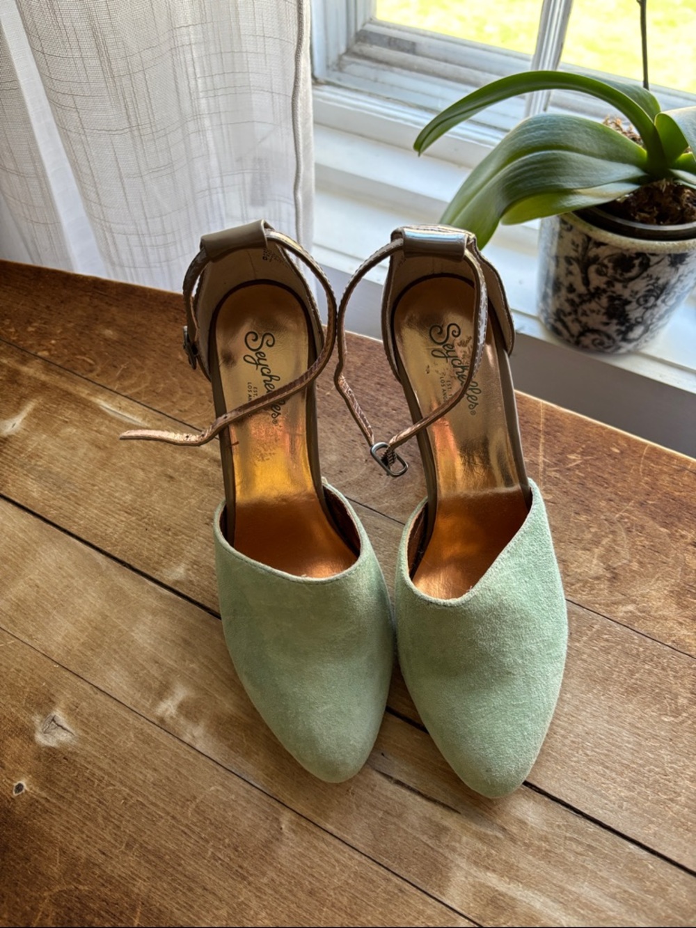 Seychelles Mint Green Suede Ankle-Strap Pumps